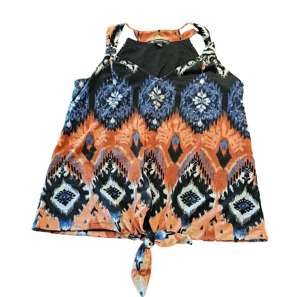 INC halter tank top PS boho ikat print sleeveless tie front festival blouse